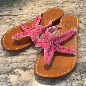Like new Anthropologie Hand Beaded Starfish Leather Thong Slide Sandal Sz 6
